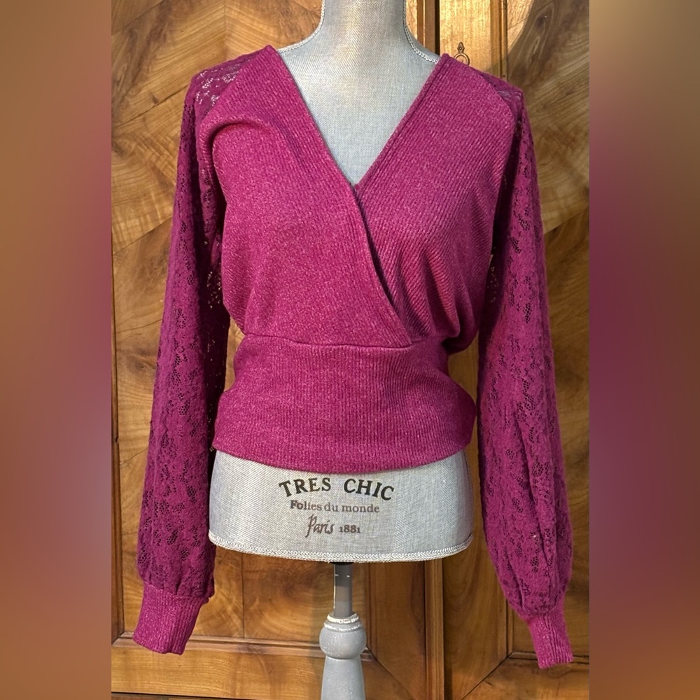 Anthropologie NWT Magenta Lace Wrap Sweater Size L